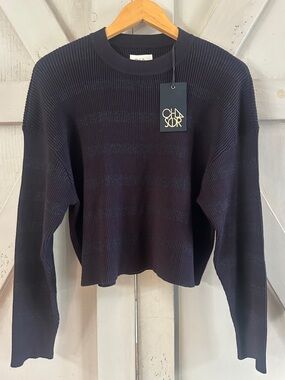 Chaser Black Ribbed Metallic Stripe Long Sleeve Sweater Size S